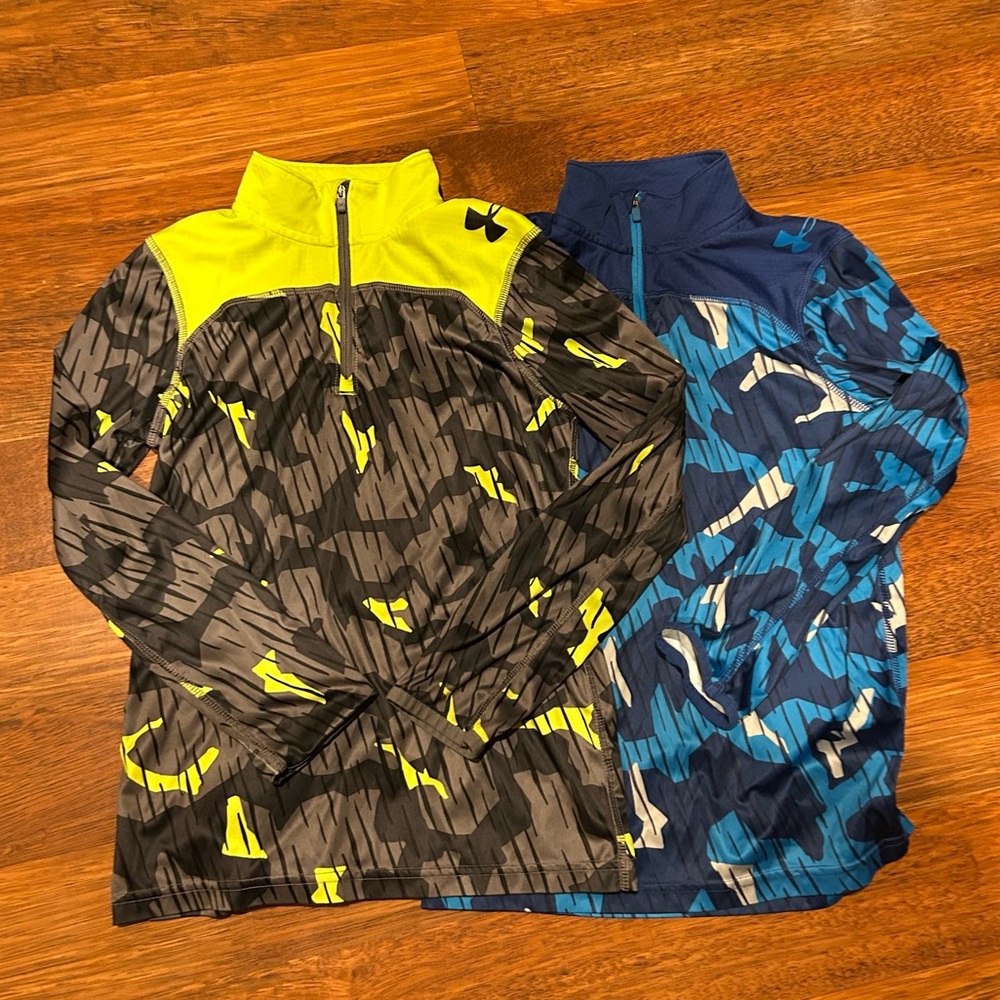 Under Armour Neon Yellow and Blue Quarter-Zip shirts